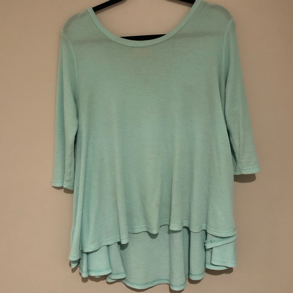 Aqua Waffle Knit High Low Swing Tunic- One Size